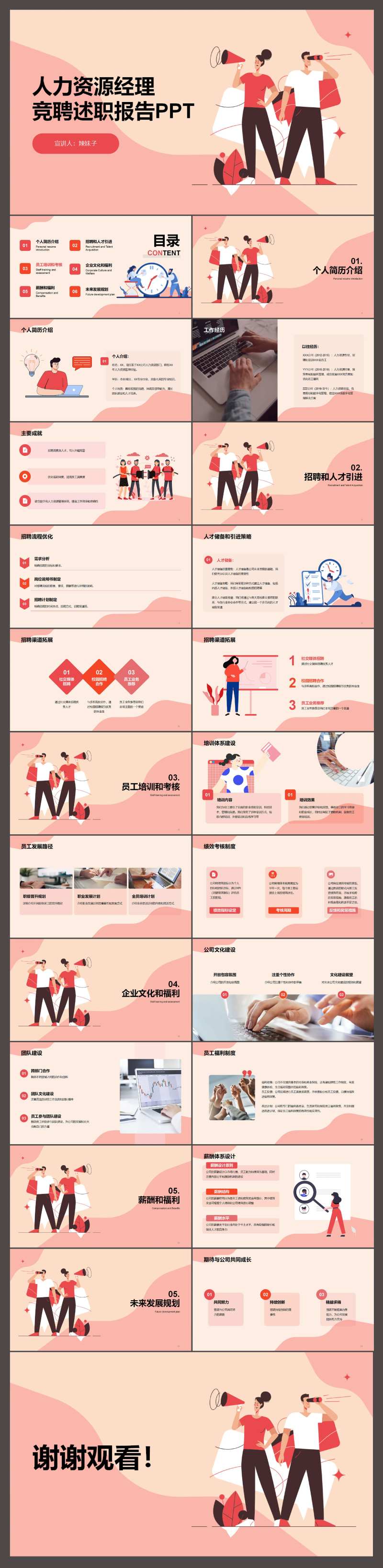 卡通插画人力资源竞聘述职PPT-采灵感-cailinggan.com