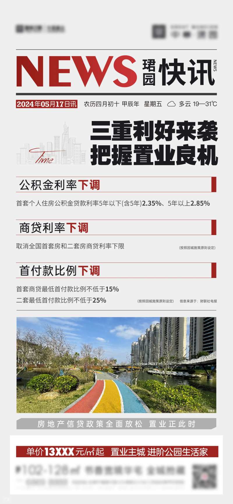 地产利好政策快讯大字报海报-采灵感-cailinggan.com