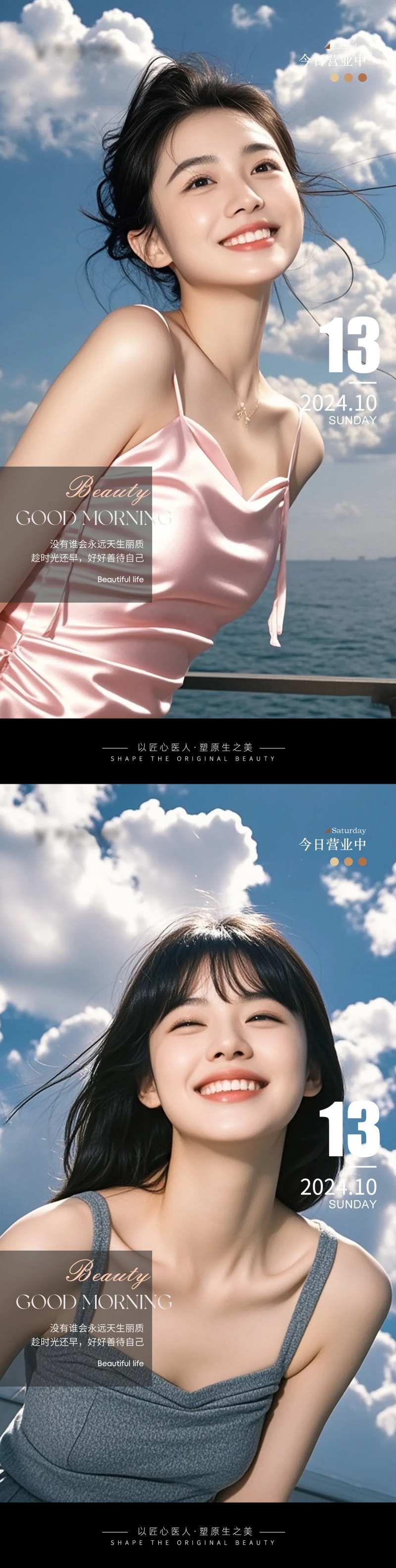 医美阳光Ai美女早安图海报设计-采灵感-cailinggan.com