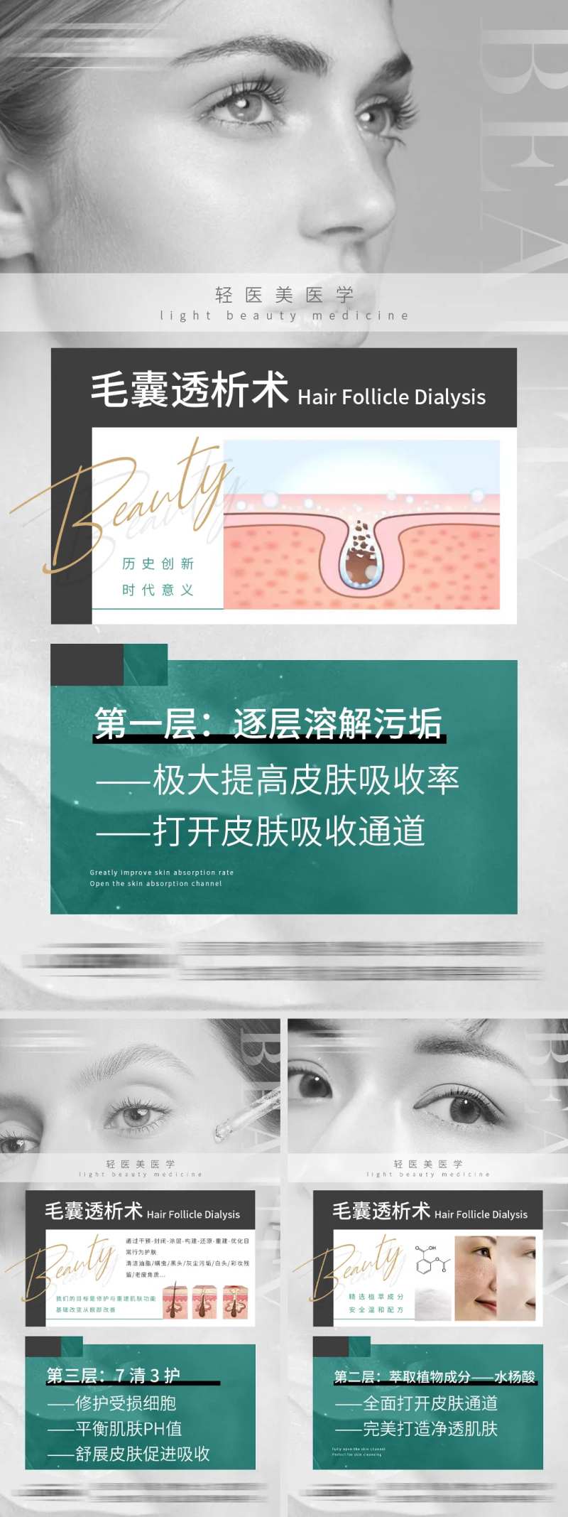 绿灰色系轻医美毛囊透析术三步步骤-采灵感-cailinggan.com