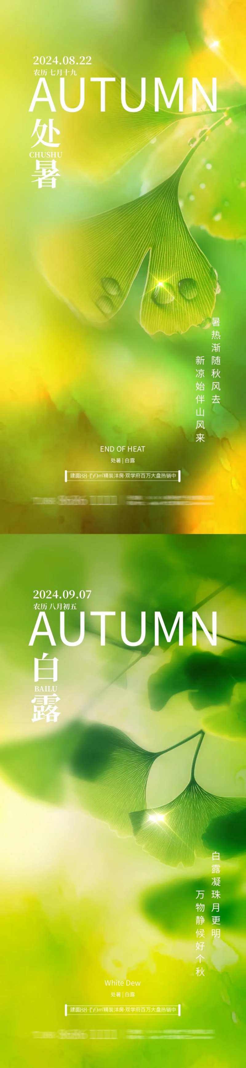 地产处暑白露银杏叶海报-采灵感-cailinggan.com