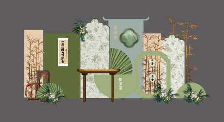 新中式南洋风周岁宴布置堆头美陈-采灵感-https://www.cailinggan.com/