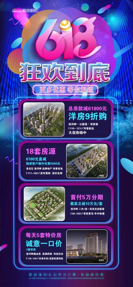 地产618购物节狂欢多盘联动海报-采灵感-https://www.cailinggan.com/