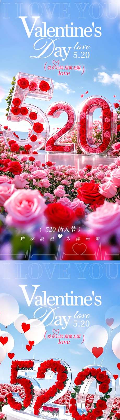 520情人节海报玫瑰蓝天-采灵感-https://www.cailinggan.com/