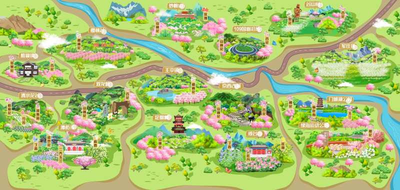 门头沟赏花手绘地图海报-采灵感-cailinggan.com