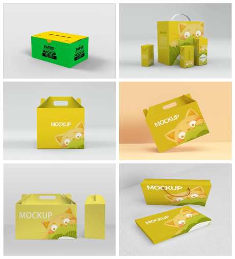 卡通小猫纸盒包装样机-采灵感-https://www.cailinggan.com/