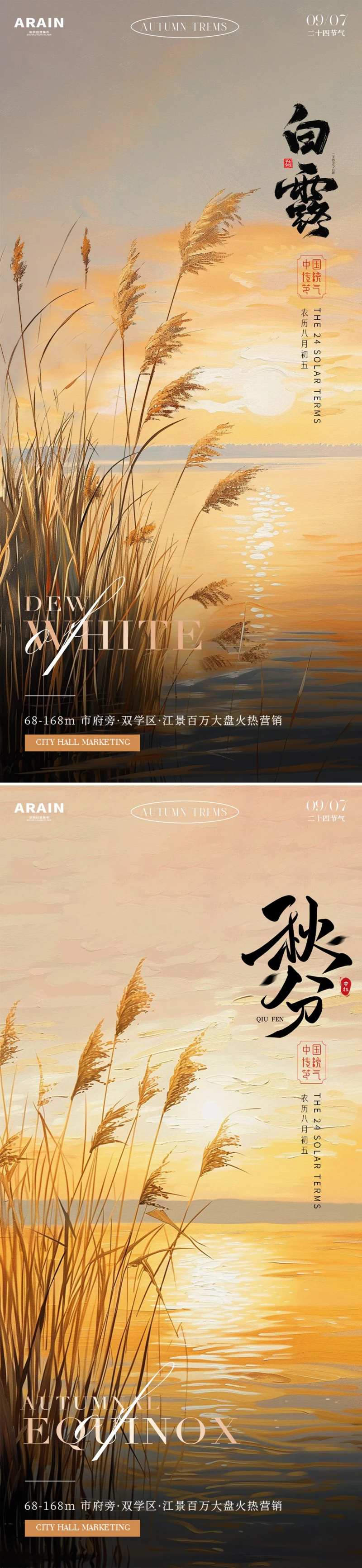 白露秋分芦苇风景系列海报-采灵感-cailinggan.com