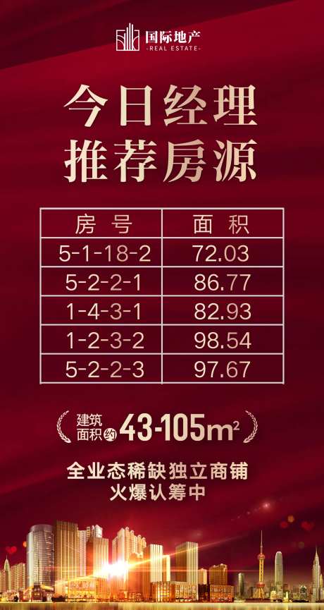 红色房地产经理推荐优惠房源海报-采灵感-https://www.cailinggan.com/