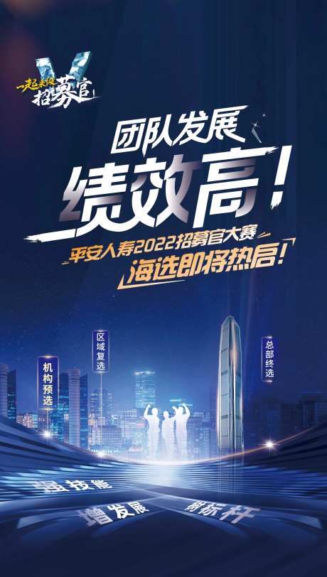 绩效高宣传蓝金海报-采灵感-https://www.cailinggan.com/