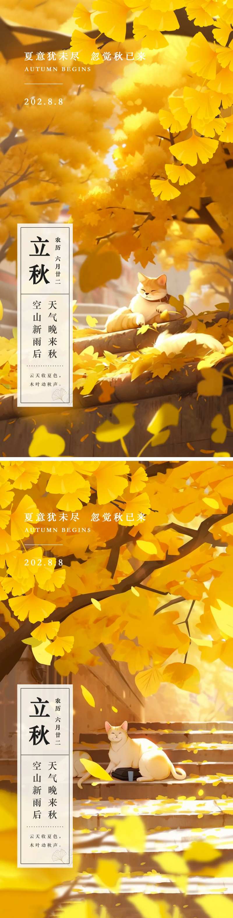立秋银杏树下的猫海报-采灵感-cailinggan.com