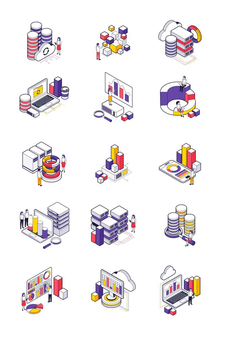 2.5D数据分析矢量插画合集-采灵感-cailinggan.com