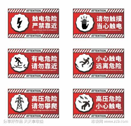 配电箱高压危险小心触电警示牌提示牌-采灵感-https://www.cailinggan.com/