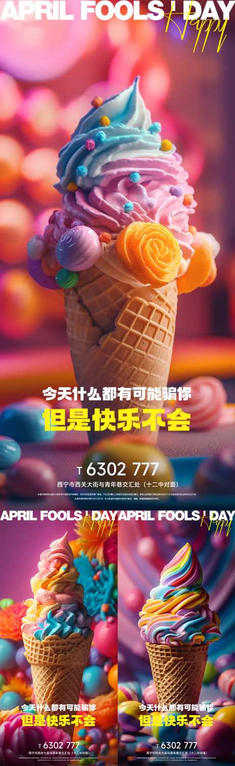 创意冰淇淋愚人节海报-采灵感-https://www.cailinggan.com/