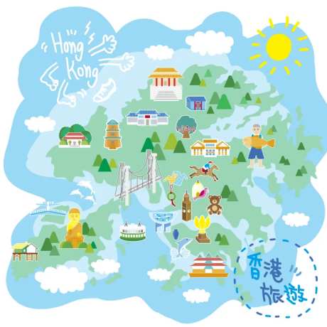 香港旅游地图插画-采灵感-https://www.cailinggan.com/