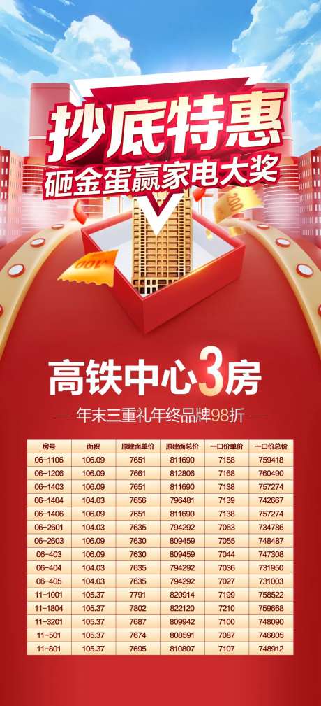 地产抄底特惠砸金蛋抽家电红金海报-采灵感-https://www.cailinggan.com/