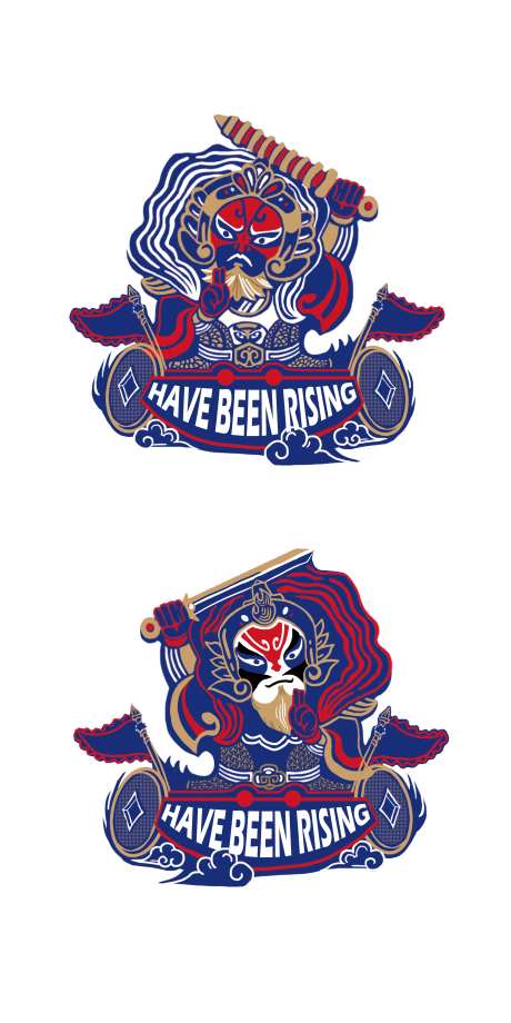 国潮脸谱门神插画手举牌-采灵感-https://www.cailinggan.com/