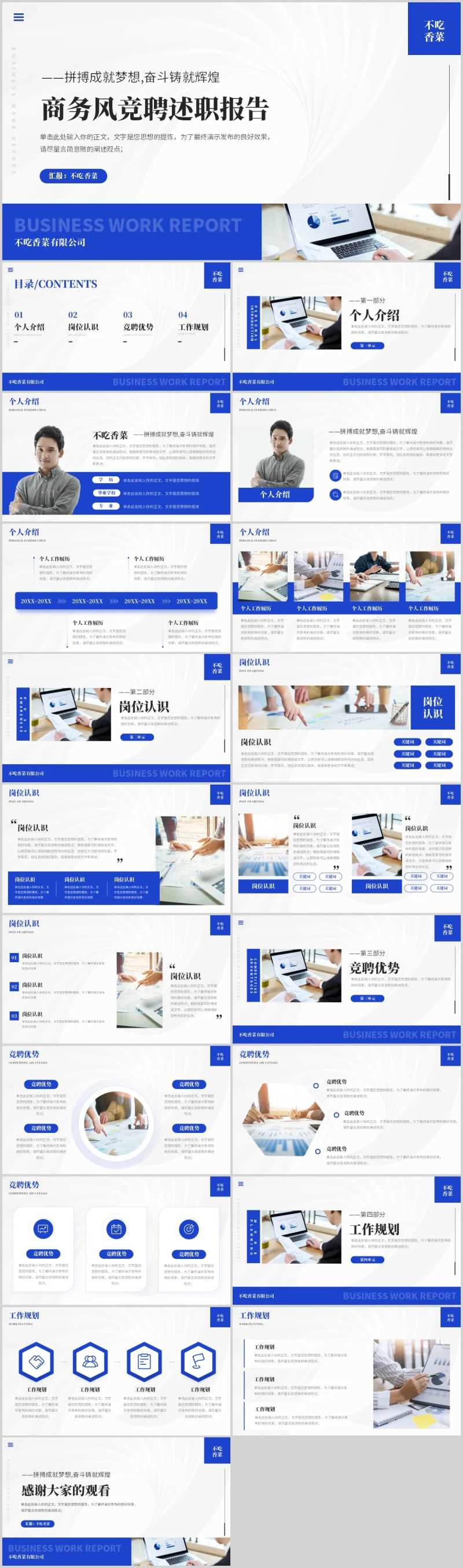 克莱因蓝商务风竞聘述职报告通用PPT-采灵感-cailinggan.com