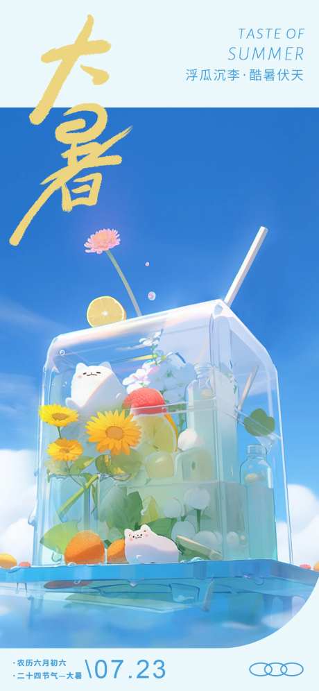 大暑可爱卡通节气海报-采灵感-https://www.cailinggan.com/