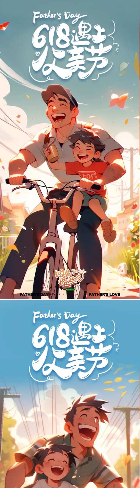 8感恩父亲节父子骑自行车温馨海报-采灵感-https://www.cailinggan.com/