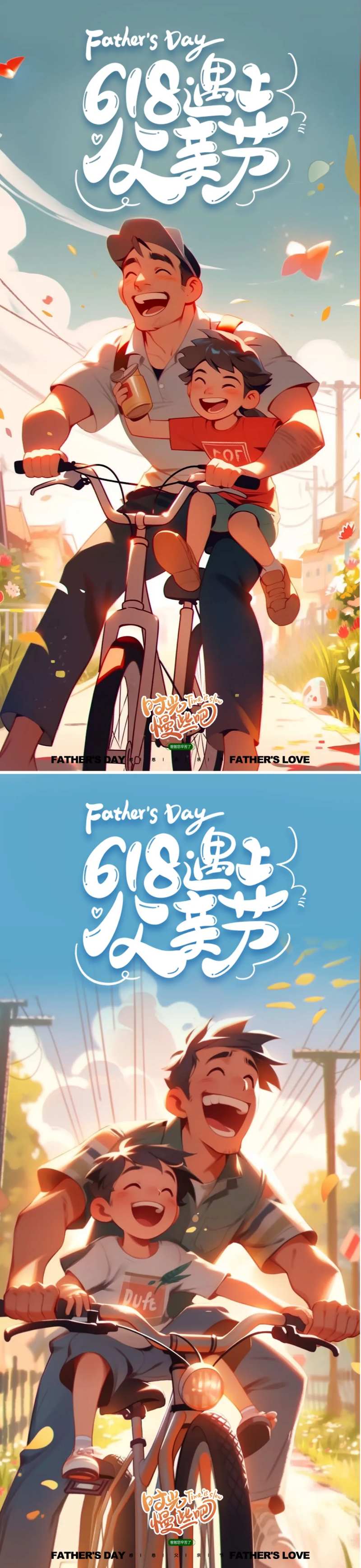 8感恩父亲节父子骑自行车温馨海报-采灵感-cailinggan.com