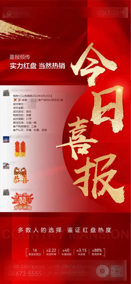 地产喜报热销红金海报-采灵感-cailinggan.com