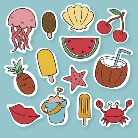 夏日海边可爱贴纸-采灵感-https://www.cailinggan.com/