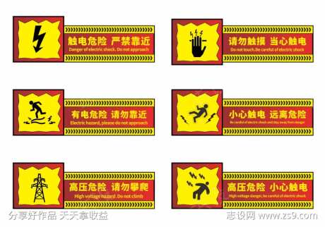 配电箱高压危险小心触电警示牌提示牌-采灵感-https://www.cailinggan.com/
