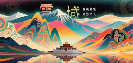 敦煌风格藏族插画背景-采灵感-https://www.cailinggan.com/
