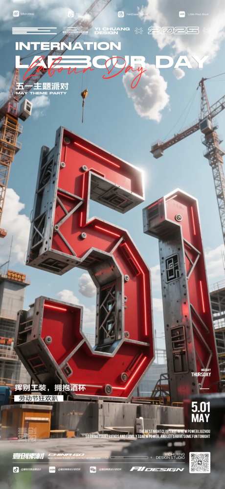 五一劳动节工业风宣传海报-采灵感-https://www.cailinggan.com/