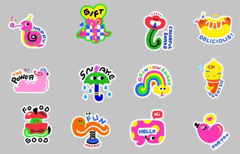 多巴胺小蛇卡通插画手举牌-采灵感-cailinggan.com