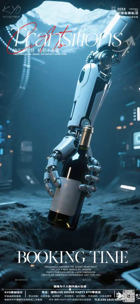 酒吧KTV预定转场创意机械手海报-采灵感-https://www.cailinggan.com/