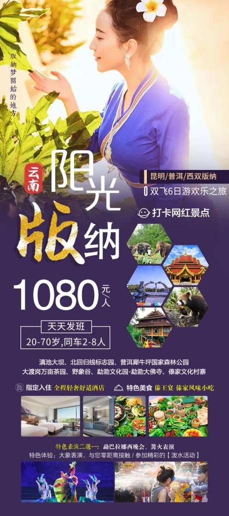 阳光版纳6日游旅游海报-采灵感-https://www.cailinggan.com/