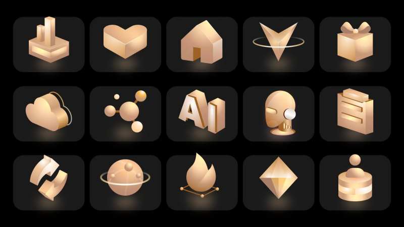 科技金属感可视化玻璃风微立体3D图标-采灵感-cailinggan.com