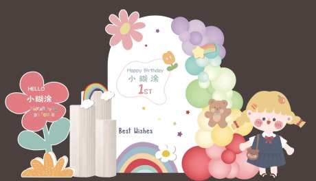 花朵小熊小女孩宝宝宴满月百天生日派对-采灵感-https://www.cailinggan.com/