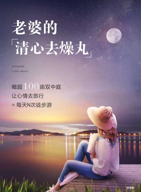 惬意女人江景意境唯美地产海报-采灵感-https://www.cailinggan.com/