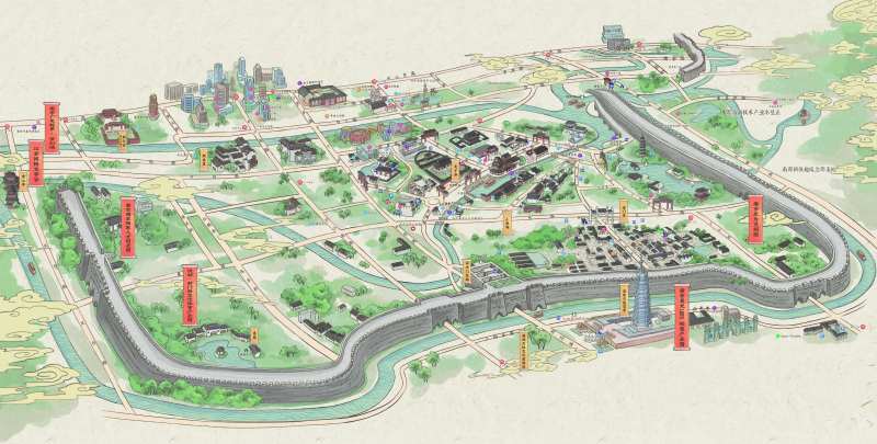 南京秦淮手绘旅游地图-采灵感-cailinggan.com