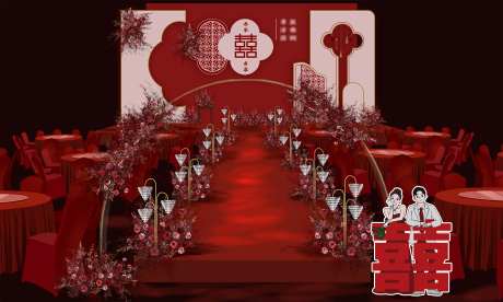 红色新中式婚礼效果图-采灵感-https://www.cailinggan.com/