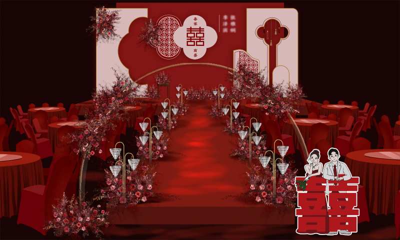 红色新中式婚礼效果图-采灵感-cailinggan.com