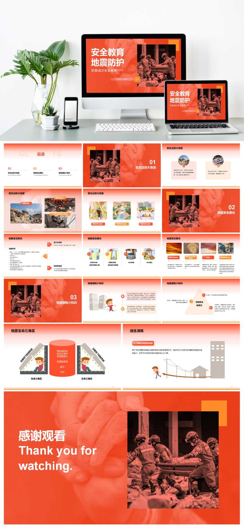 地震安全教育地震防护PPT模板-采灵感-cailinggan.com