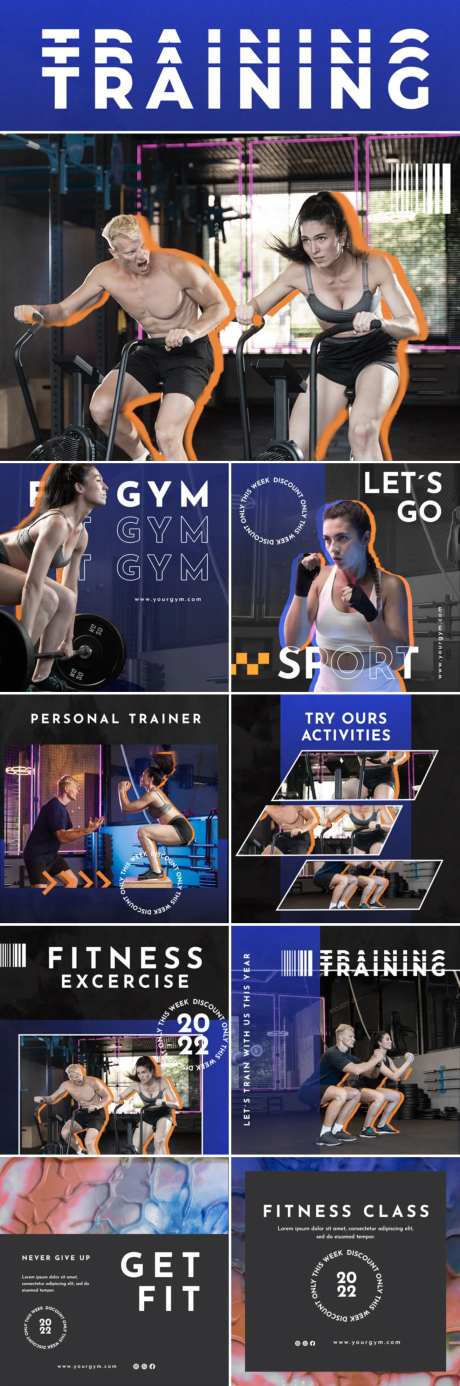 健身私教九宫格宣传海报-采灵感-https://www.cailinggan.com/