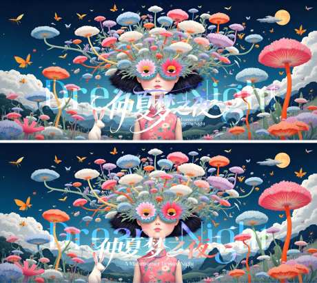 仲夏梦之夜创意插画海报-采灵感-https://www.cailinggan.com/