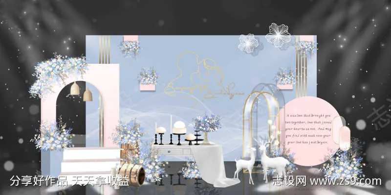 蓝色浪漫婚礼美陈效果图                                                                                                                                                                                             -采灵感-cailinggan.com