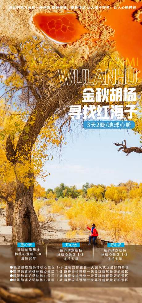 金秋胡杨旅游海报-采灵感-https://www.cailinggan.com/