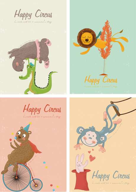 欢乐马戏团手绘海报-采灵感-https://www.cailinggan.com/
