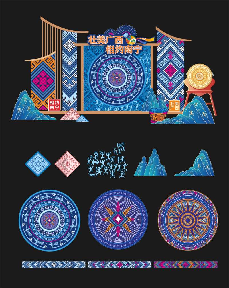 壮锦美陈展板堆头-采灵感-cailinggan.com