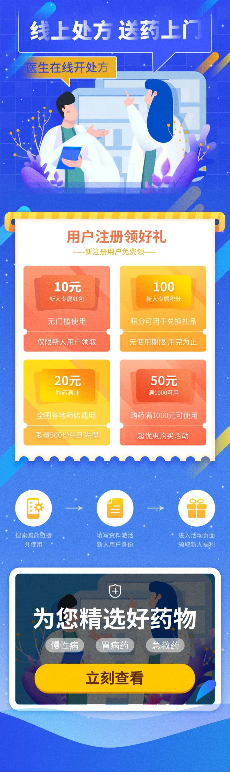 蓝色线上处方送药上门营销长图-采灵感-cailinggan.com