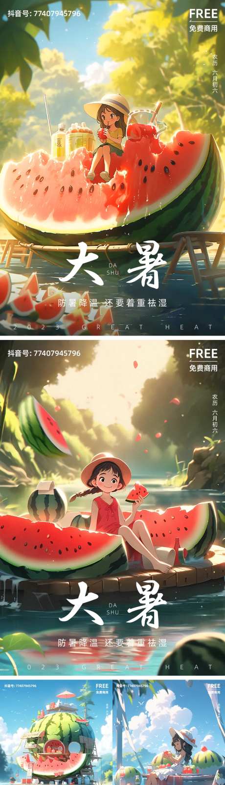 西瓜派对大暑小暑处暑夏日海报-采灵感-https://www.cailinggan.com/