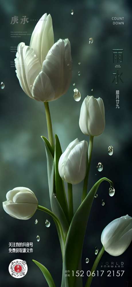 雨水花卉海报-采灵感-https://www.cailinggan.com/