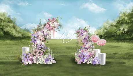 粉紫色系户外花艺婚礼设计-采灵感-https://www.cailinggan.com/