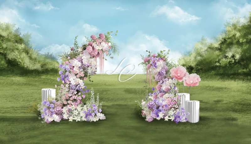 粉紫色系户外花艺婚礼设计-采灵感-cailinggan.com